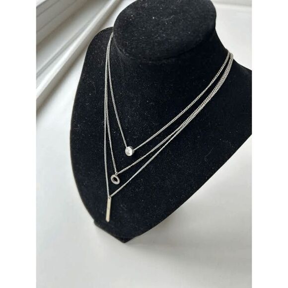 Modern Three-Layer Ensemble Choker Necklace Silver Tone - Picture 1 of 3
